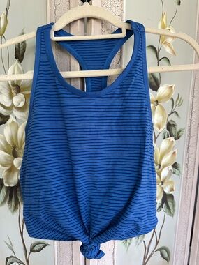 aerie Blue Striped Knot-Front Racerback Tank